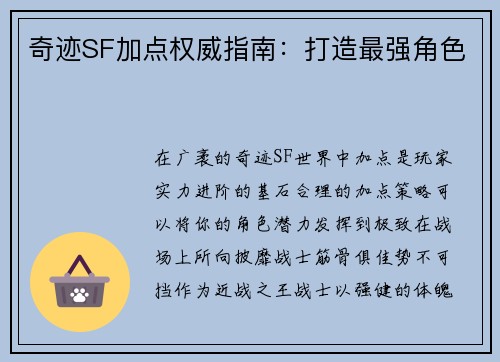 奇迹SF加点权威指南：打造最强角色